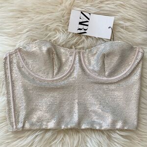 Zara Silver Sequin Crop Top